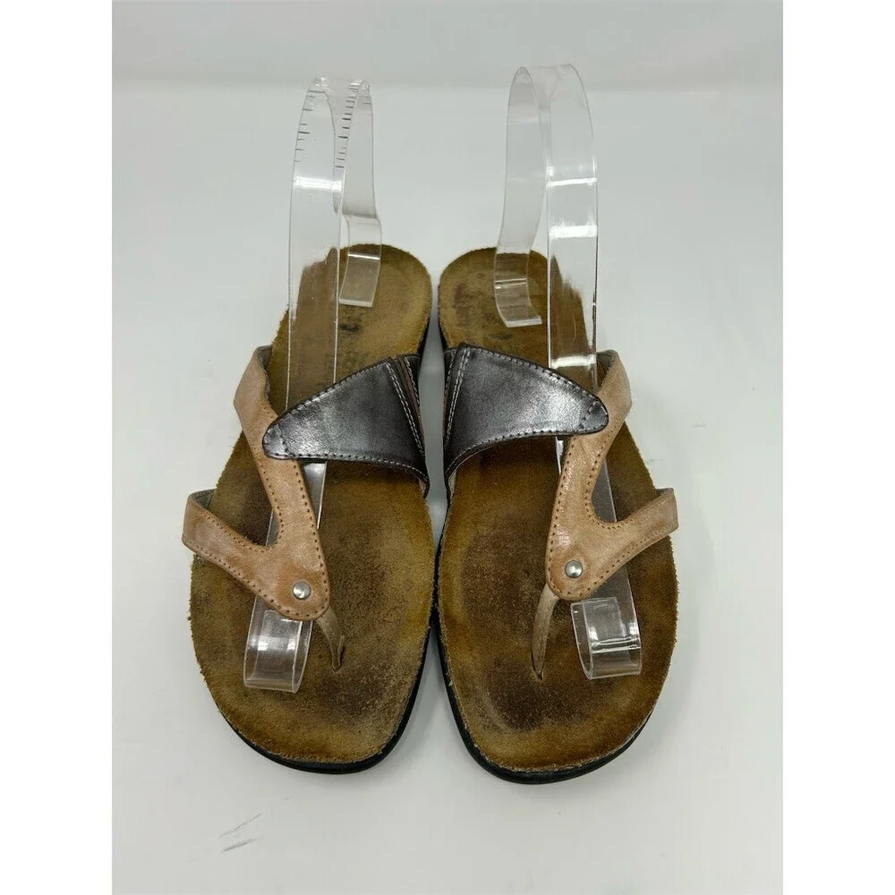 Naot Thong Sandals Womens Brown & Pewter Slip-On Comfort Contoured Footbed 38